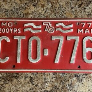 Vintage Red License Plate